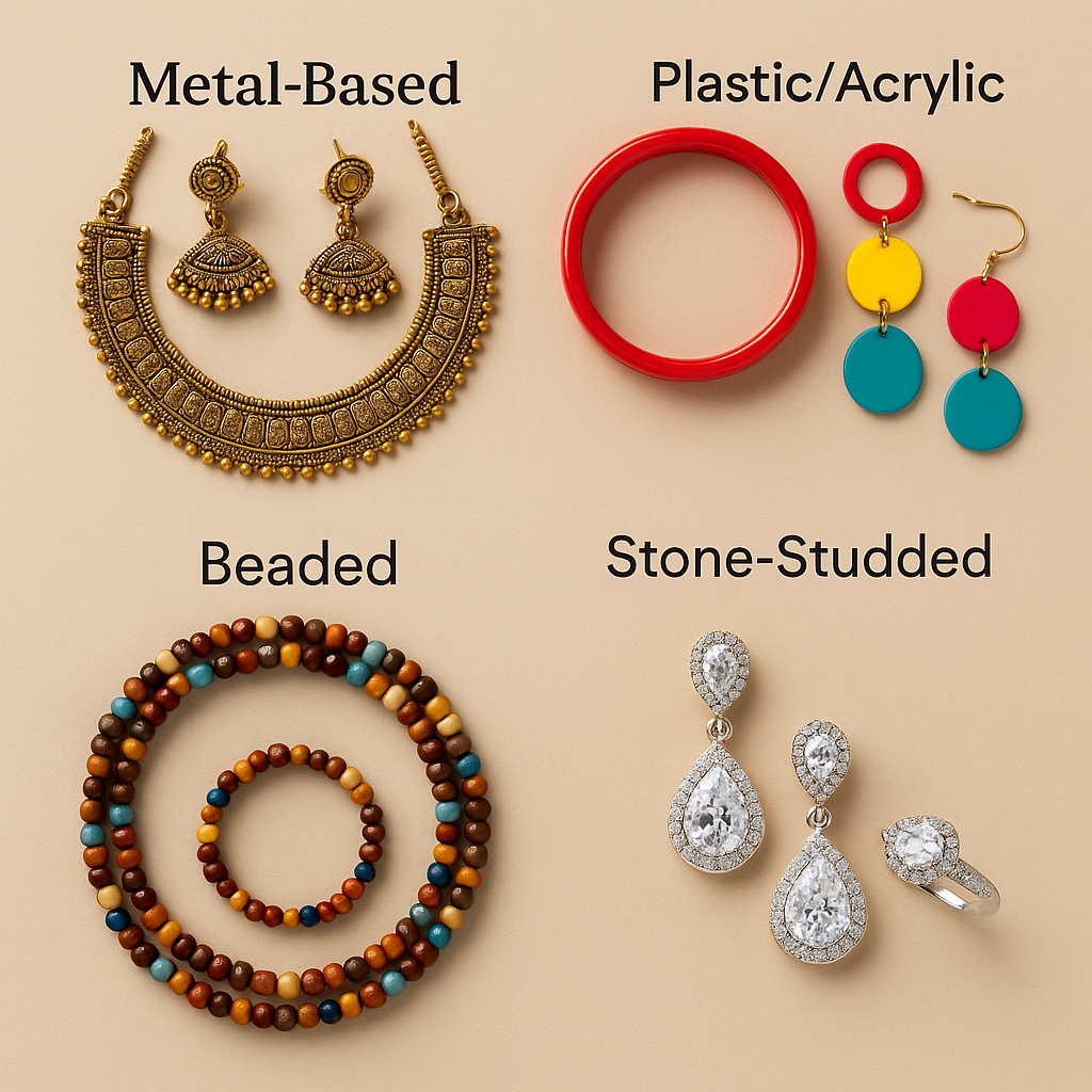 Different types of artificial jewelry available in the market.